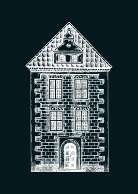 European city attractions. Architecture sketch. Old building drawing on chalkboard. Vintage house hand-drawn vector illustration. Architectural design element.  NOT AI generated
